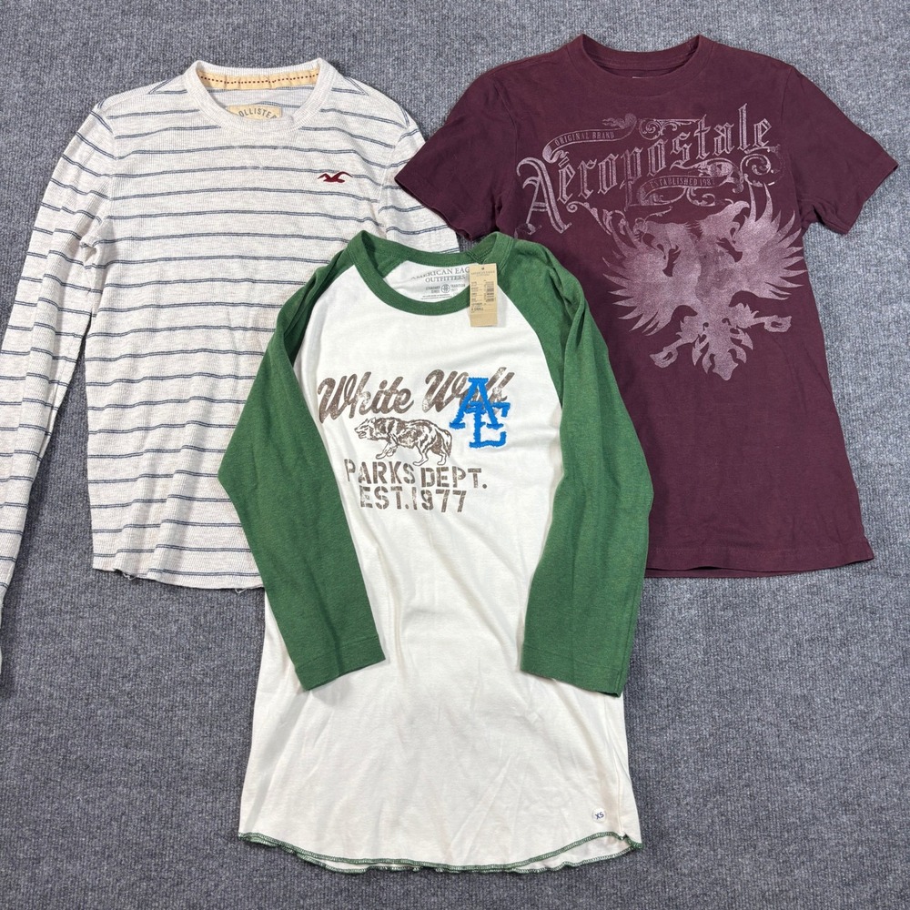 Hollister American Eagle Aeropostale T-Shirt Lot Men XS Y2K Graphic Thermal 3pc